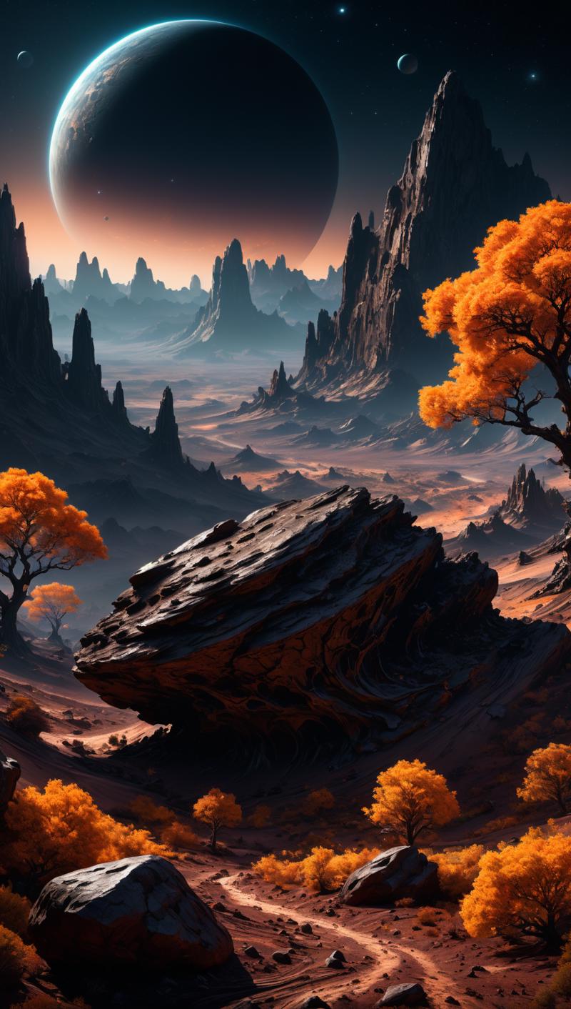 01367-2737898300-Landscape of a dark far away planet, rock and organic soil, glowing trees, UHD, masterpiece, trending on artstation, sharp focus.png